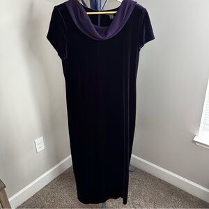 Social Circles Purple Velvet Midi Dress with Sheer Scarf - Size 16